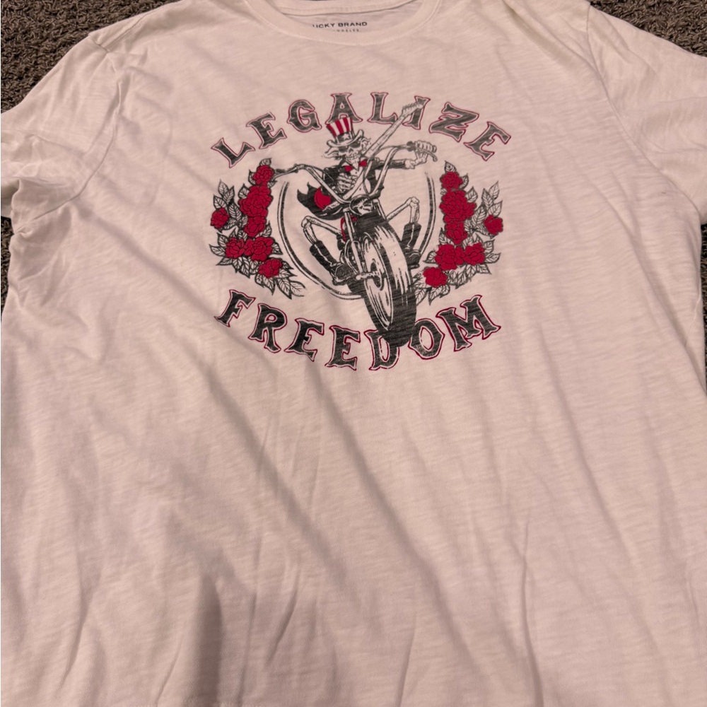 Lucky Brand White Tee with Red and Black Graphic